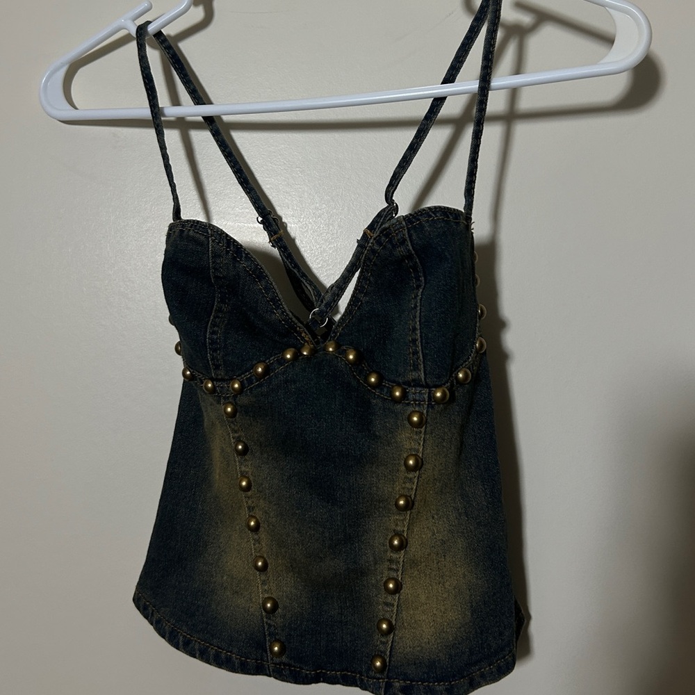 Denim Studded Women's Top